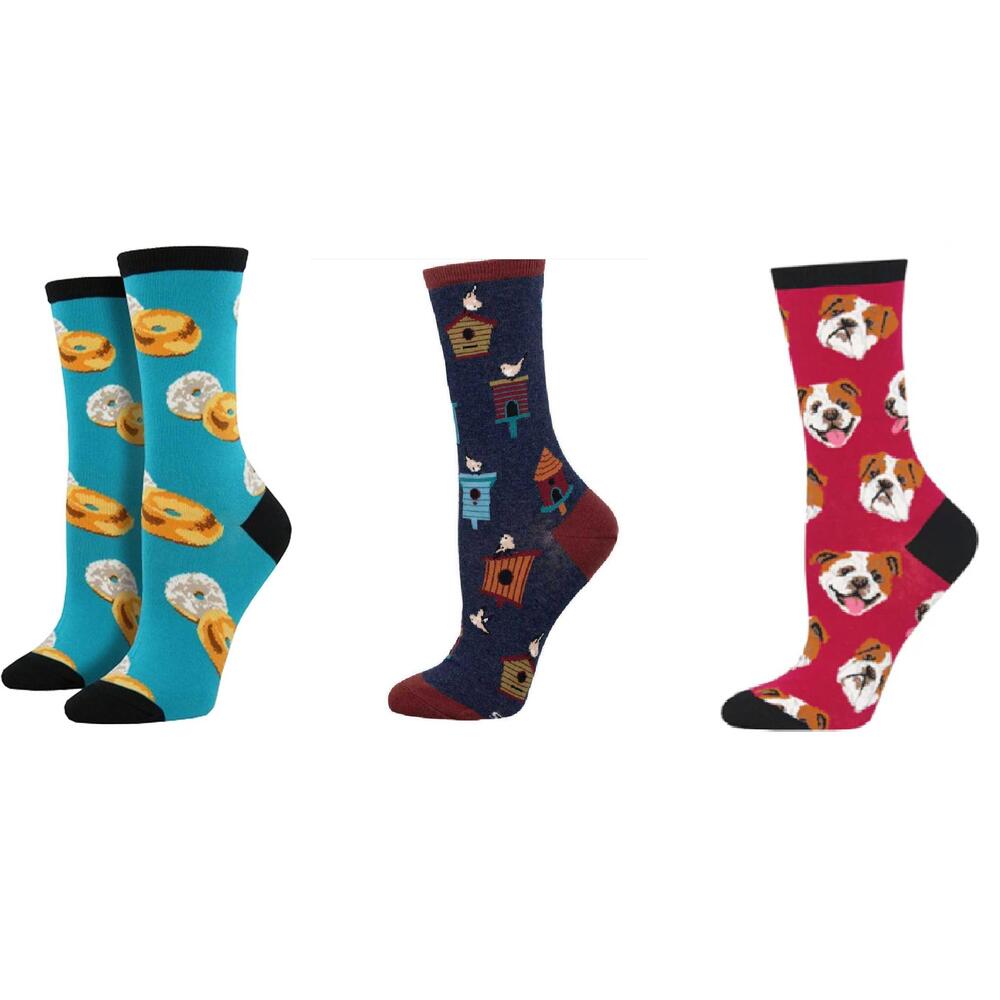 NEW SOCKSMITH women's bagel schmear & birdhouses & incredibull socks - set of 3